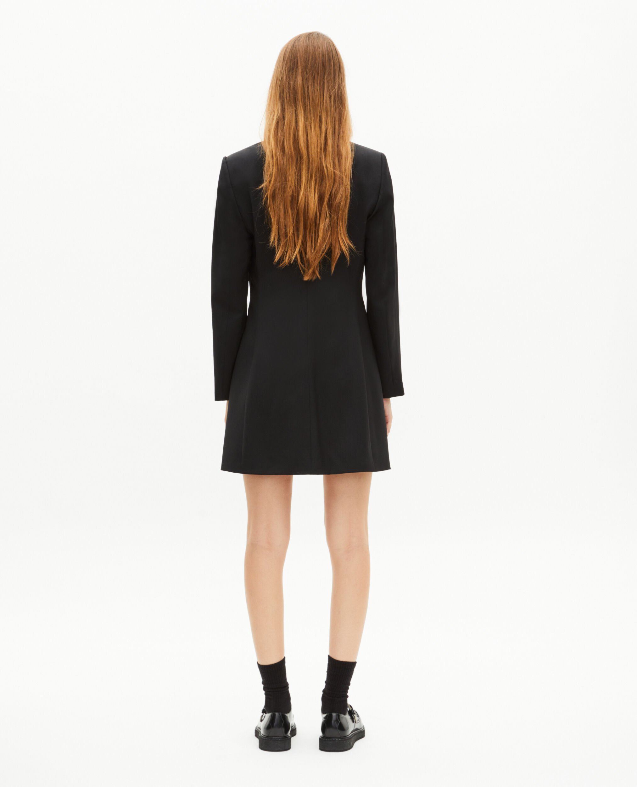 Kurzes Kleid mit Lederkragen schwarz, BLACK, hi-res image number null