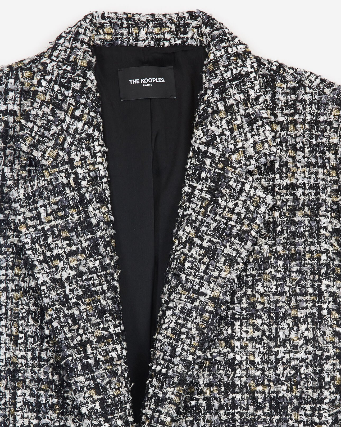 The Kooples WOMEN GREY BLACK long buttoned grey tweed jacket