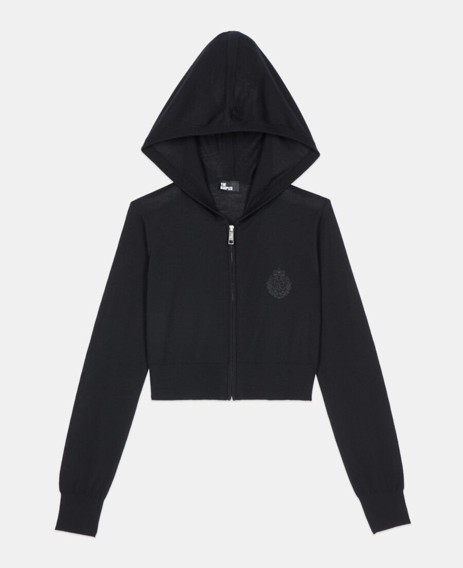 The Kooples FEMME BLACK cardigan à capuche en laine noir