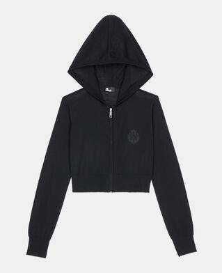 The Kooples FEMME BLACK cardigan à capuche en laine noir