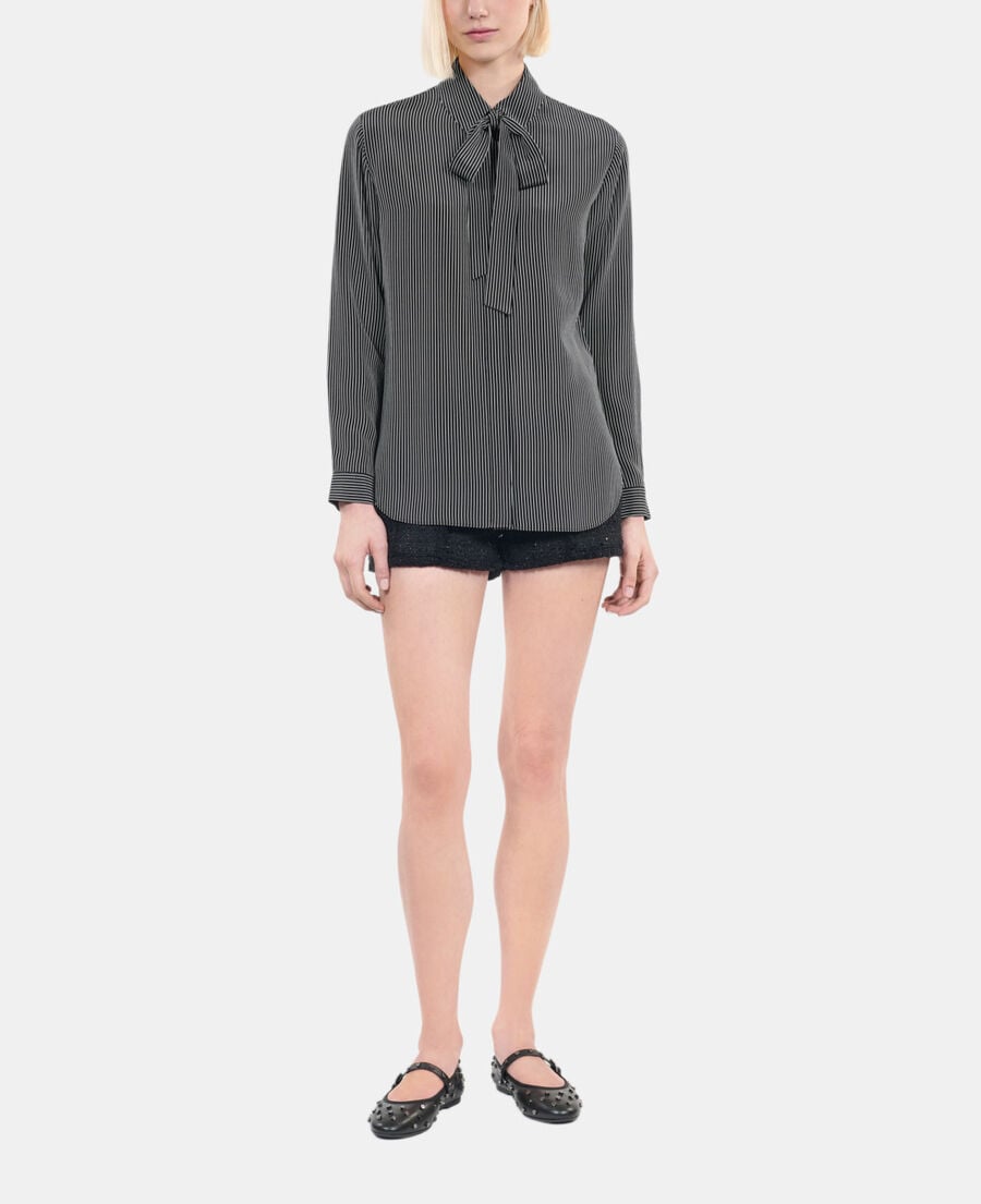 The Kooples F BLACK WHITE striped silk shirt