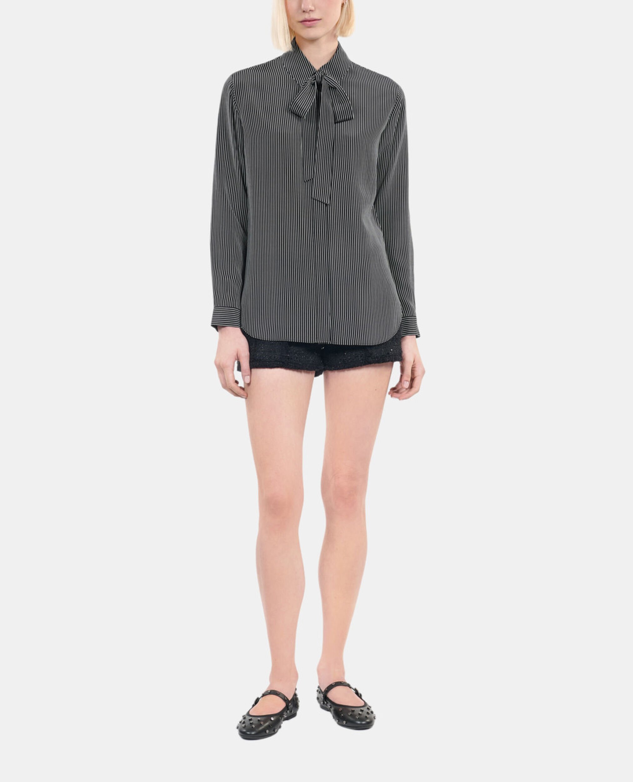 Striped silk shirt, BLACK WHITE, hi-res image number null