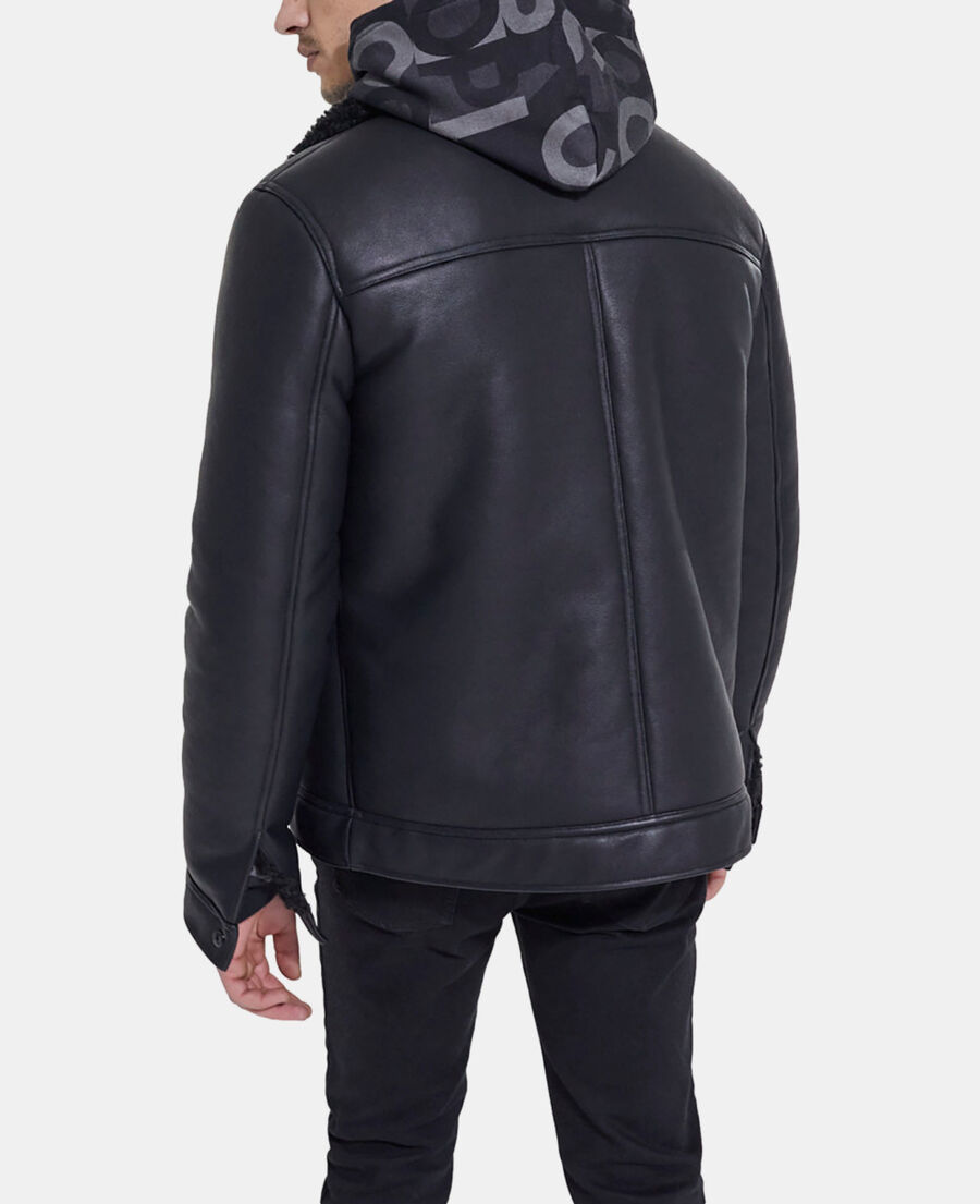 black faux fur coat