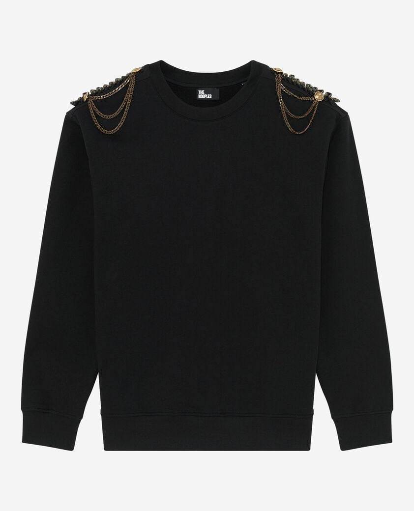 The Kooples FEMME BLACK WASHED sweatshirt avec chaînes noirs