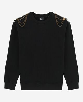 The Kooples FEMME BLACK WASHED sweatshirt avec chaînes noirs