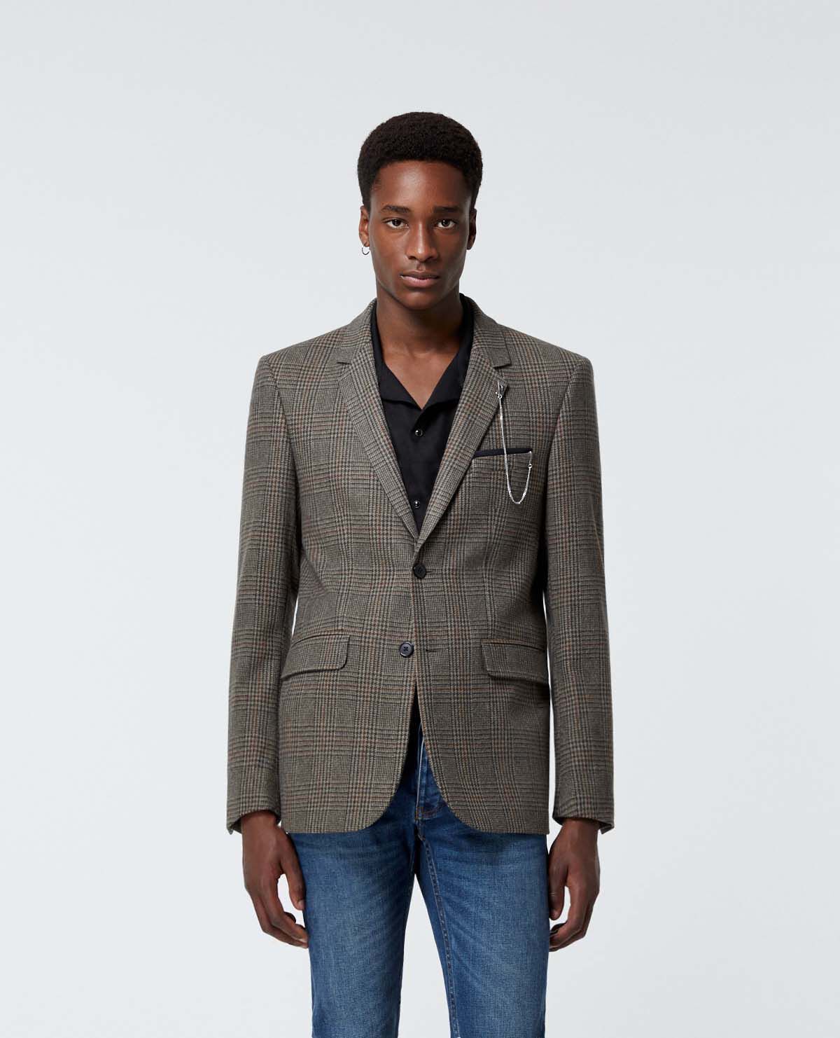 Brown formal jacket in wool with check motif The Kooples