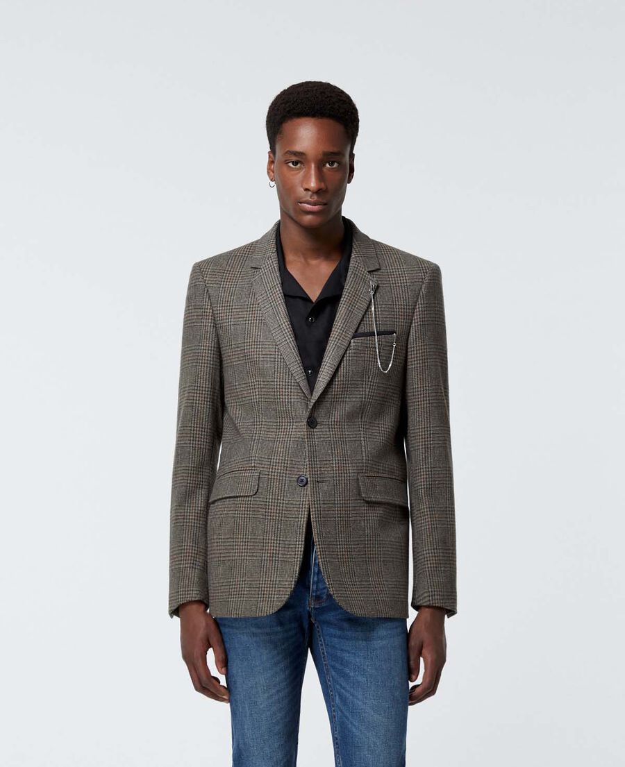 brown formal jacket in wool with check motif