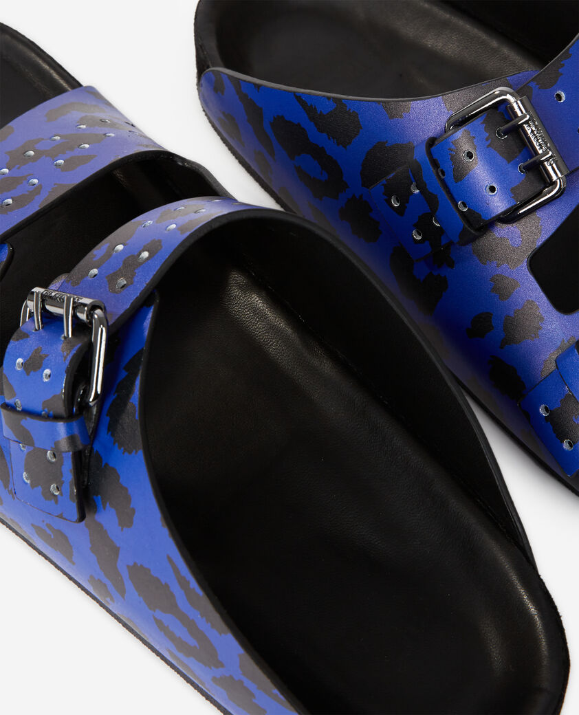 The Kooples MEN BLUE blue leather leopard-print sandals