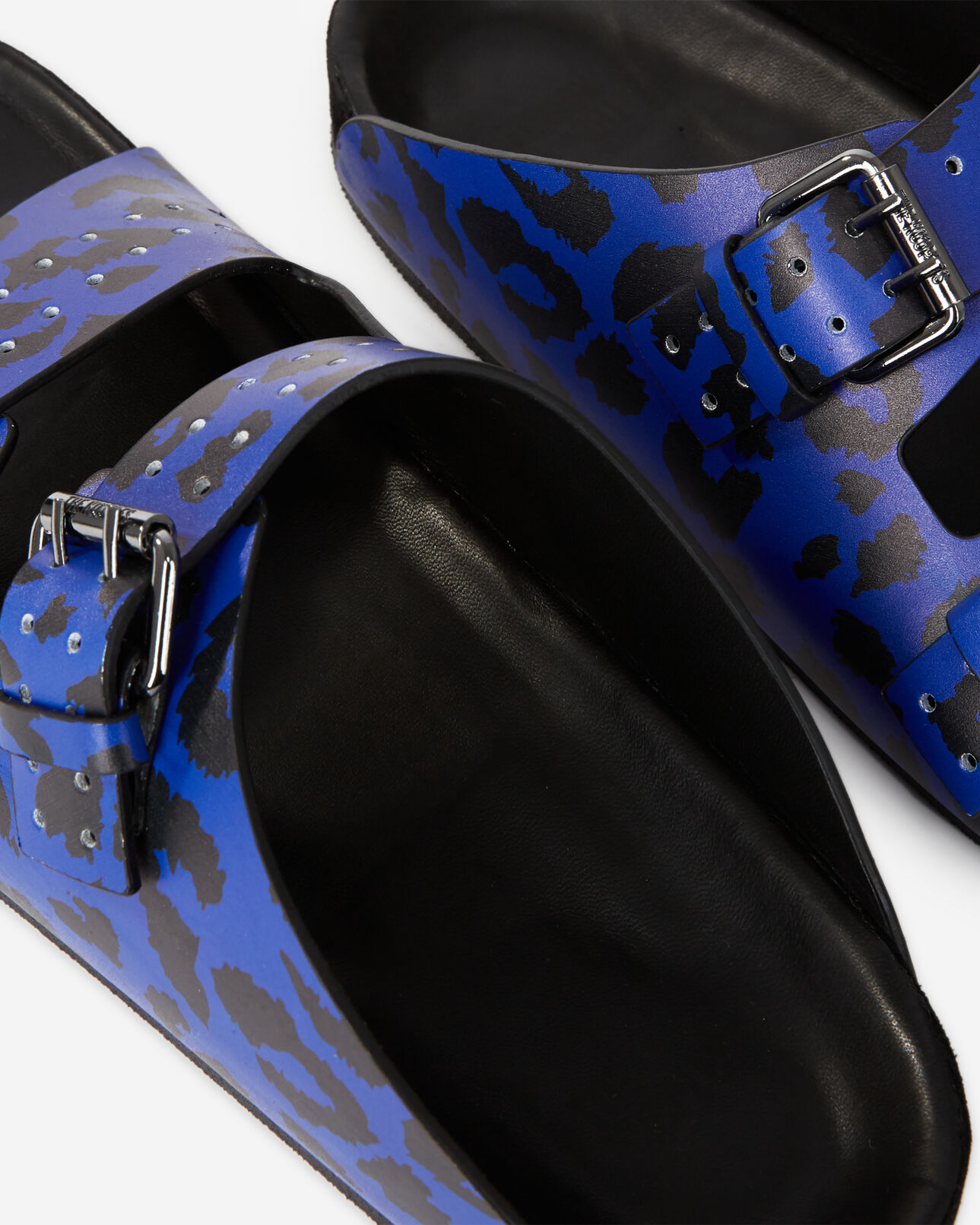 The Kooples MEN BLUE blue leather leopard-print sandals