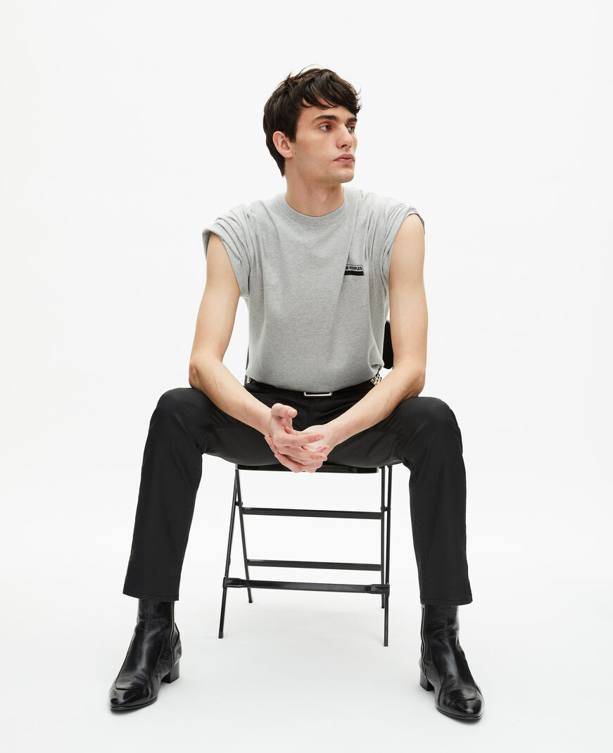 The Kooples MEN LIGHT GREY MELANGE gray screen print t-shirt