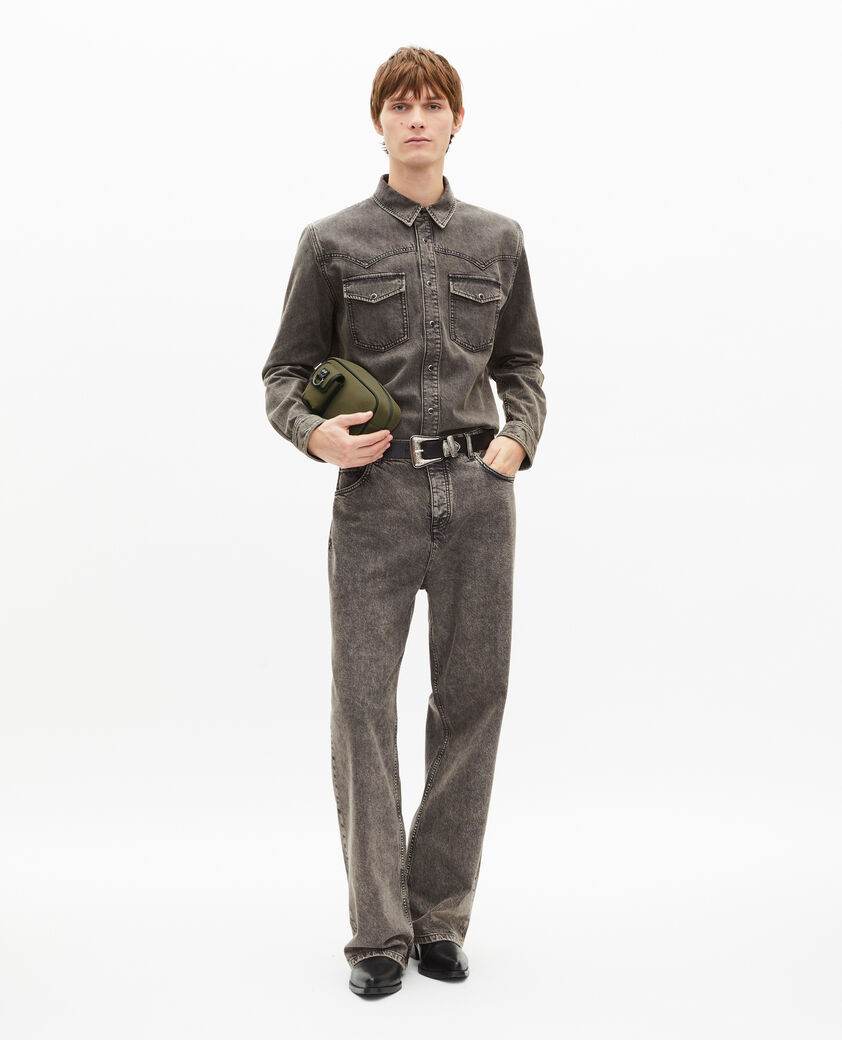 The Kooples H KAKI khaki canvas and leather clutch bag