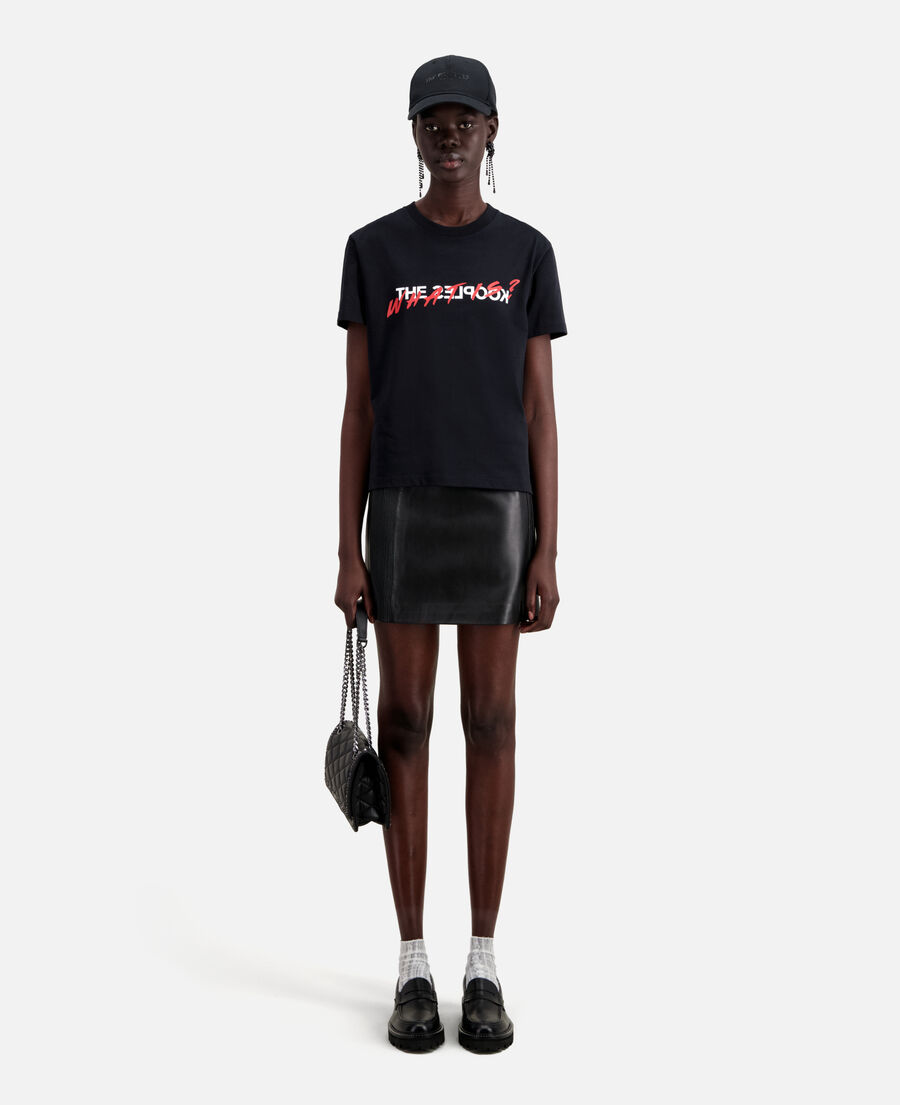 T-shirt Femme noir coton imprimé What is | The Kooples - France