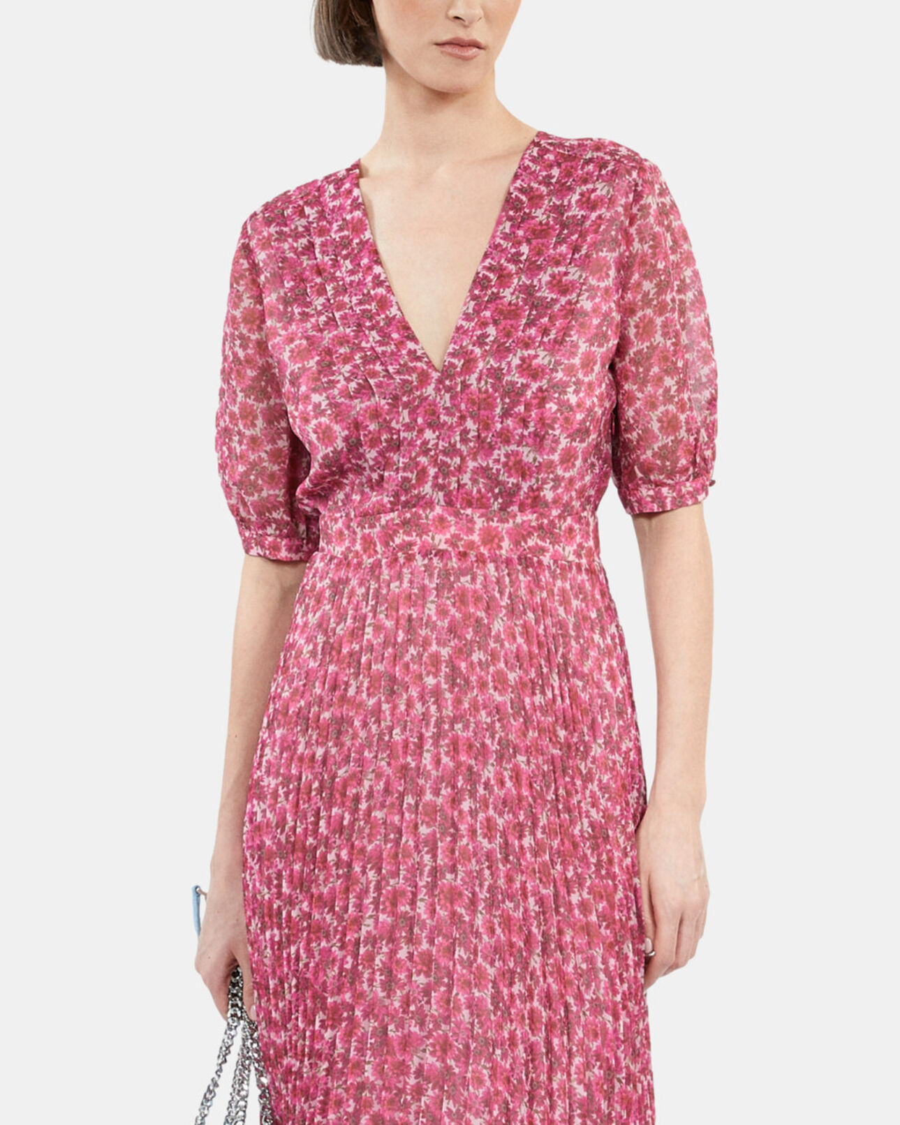 The Kooples FEMME PINK robe longue plissée fleurie