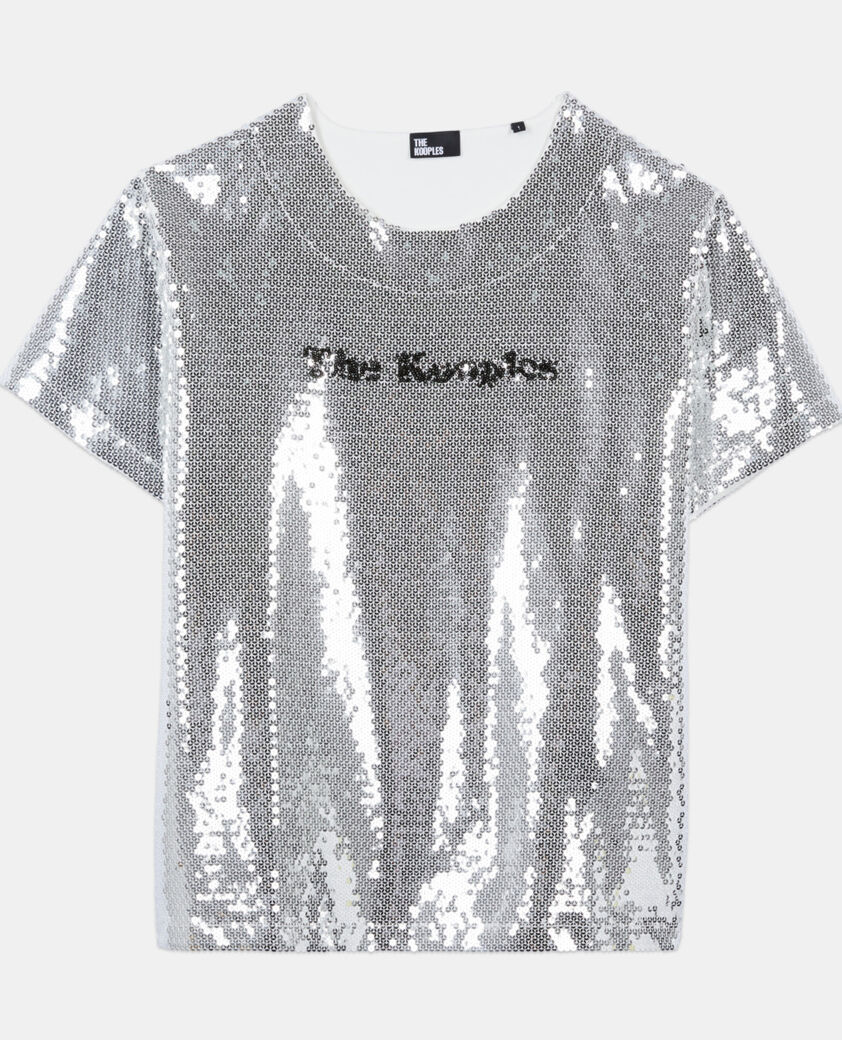 The Kooples FEMME SEQUINS t-shirt &agrave; sequins argent&eacute;