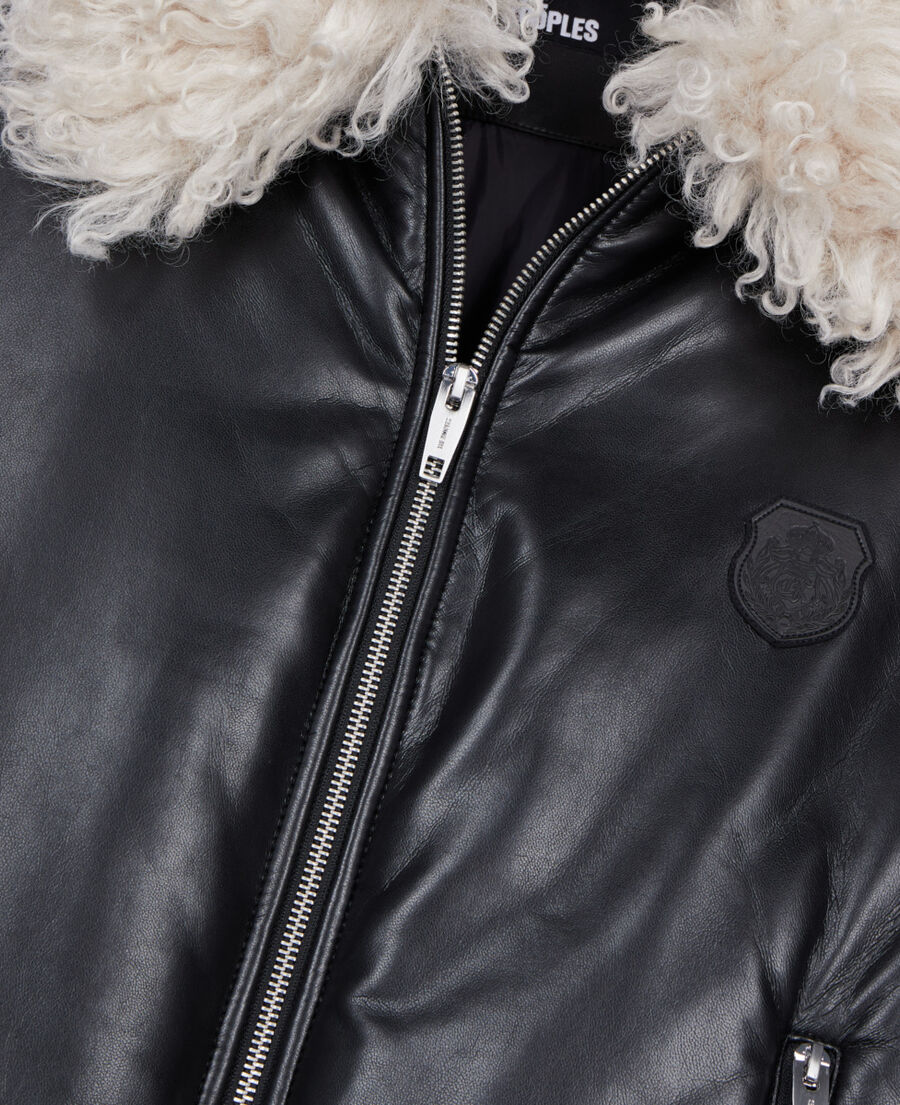 The Kooples DAMEN BLACK schwarze daunenjacke mit ledereffekt