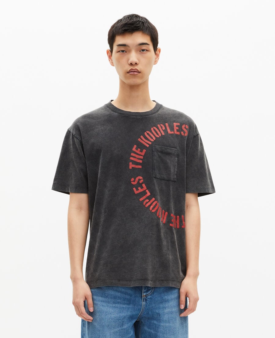 The Kooples MEN BLACK WASHED t-shirt with grey screen print