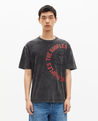 The Kooples MEN BLACK WASHED t-shirt with grey screen print