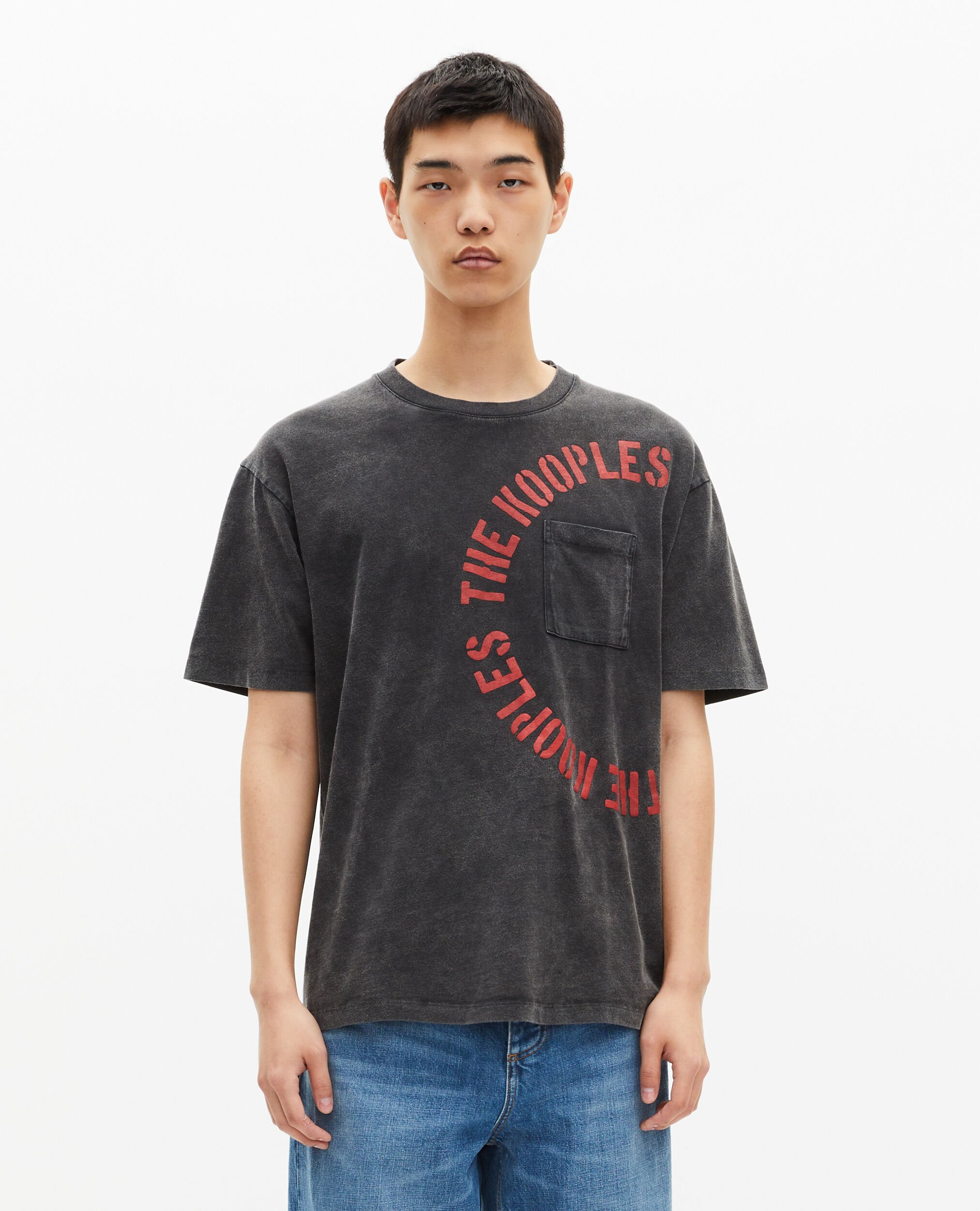 T-shirt with grey screen print, BLACK WASHED, hi-res image number null