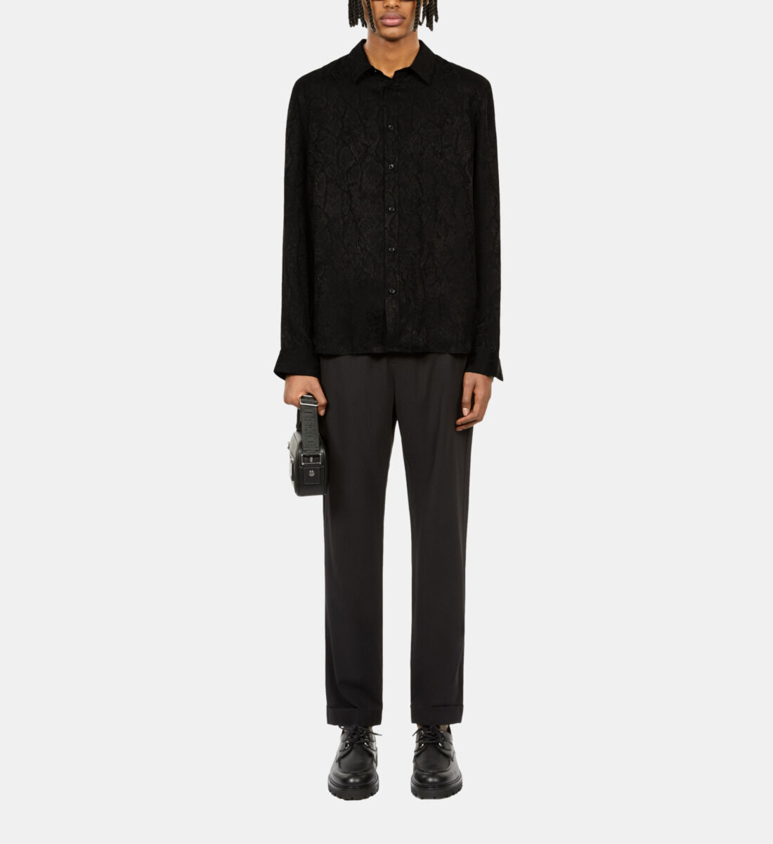 Black snakeskin jacquard shirt