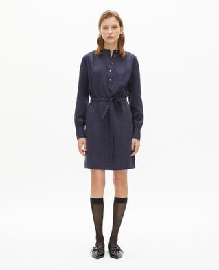 The Kooples FEMME NAVY robe courte en lin bleu marine