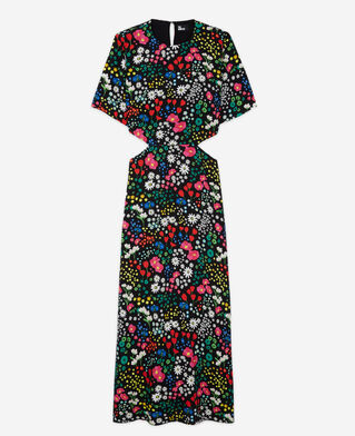 The Kooples WOMEN MULTICOLOR long printed dress with cut-out details