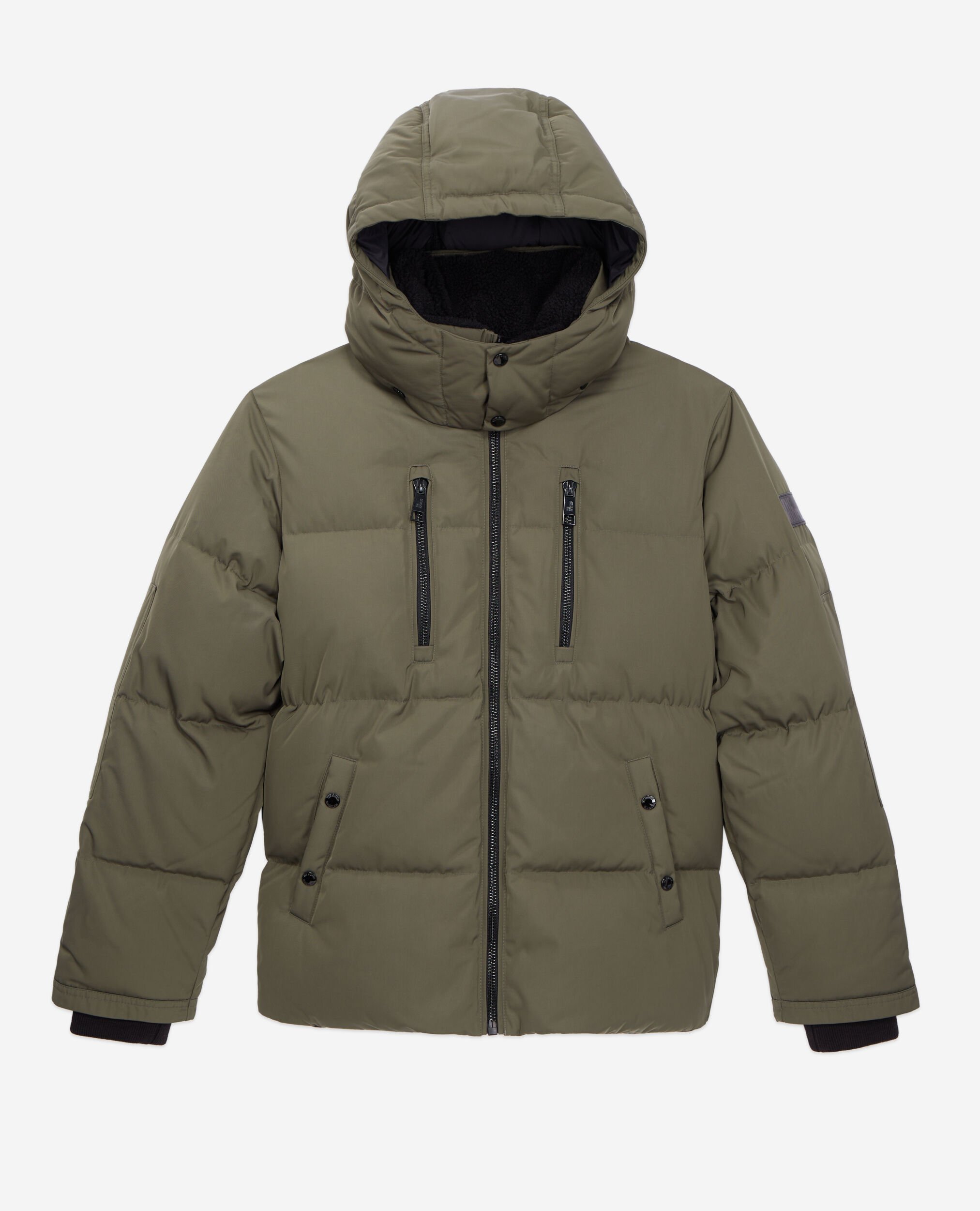 Khaki hooded puffer jacket, KAKI, hi-res image number null