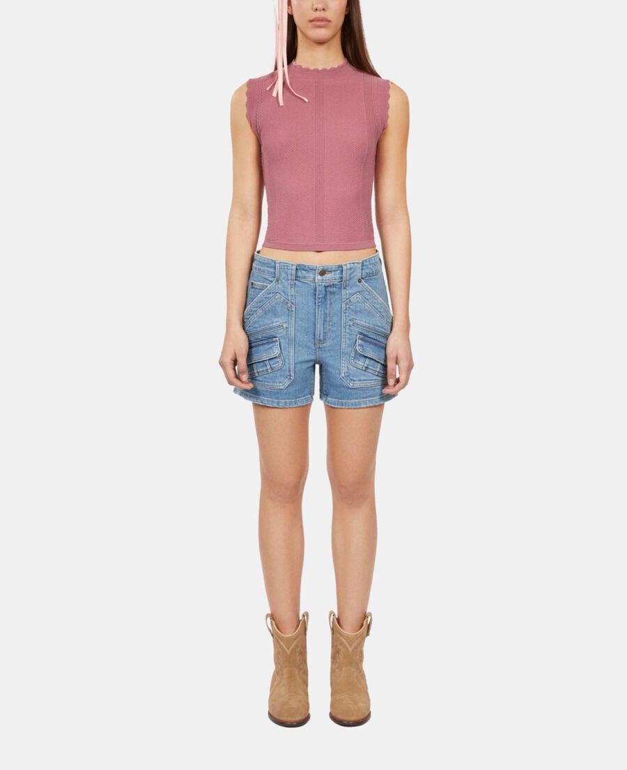 The Kooples FEMME PINK WOOD top en maille ajour&eacute;e lilas