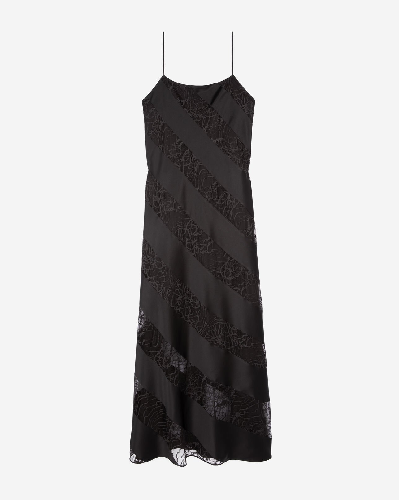 The Kooples FEMME BLACK robe nuisette longue en soie et dentelle noire