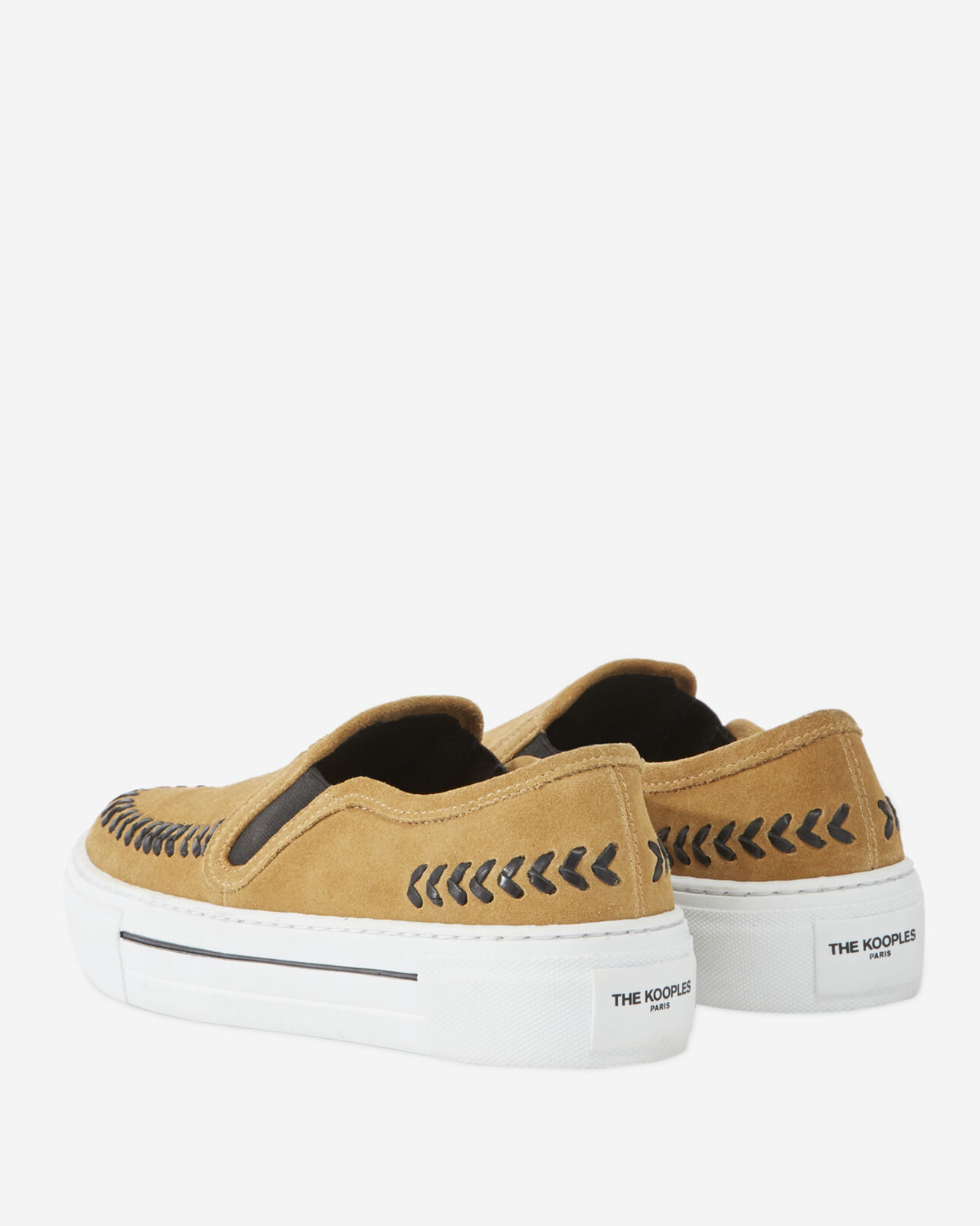 The Kooples WOMEN CAMEL low-top camel suede slip-on shoes with black details
