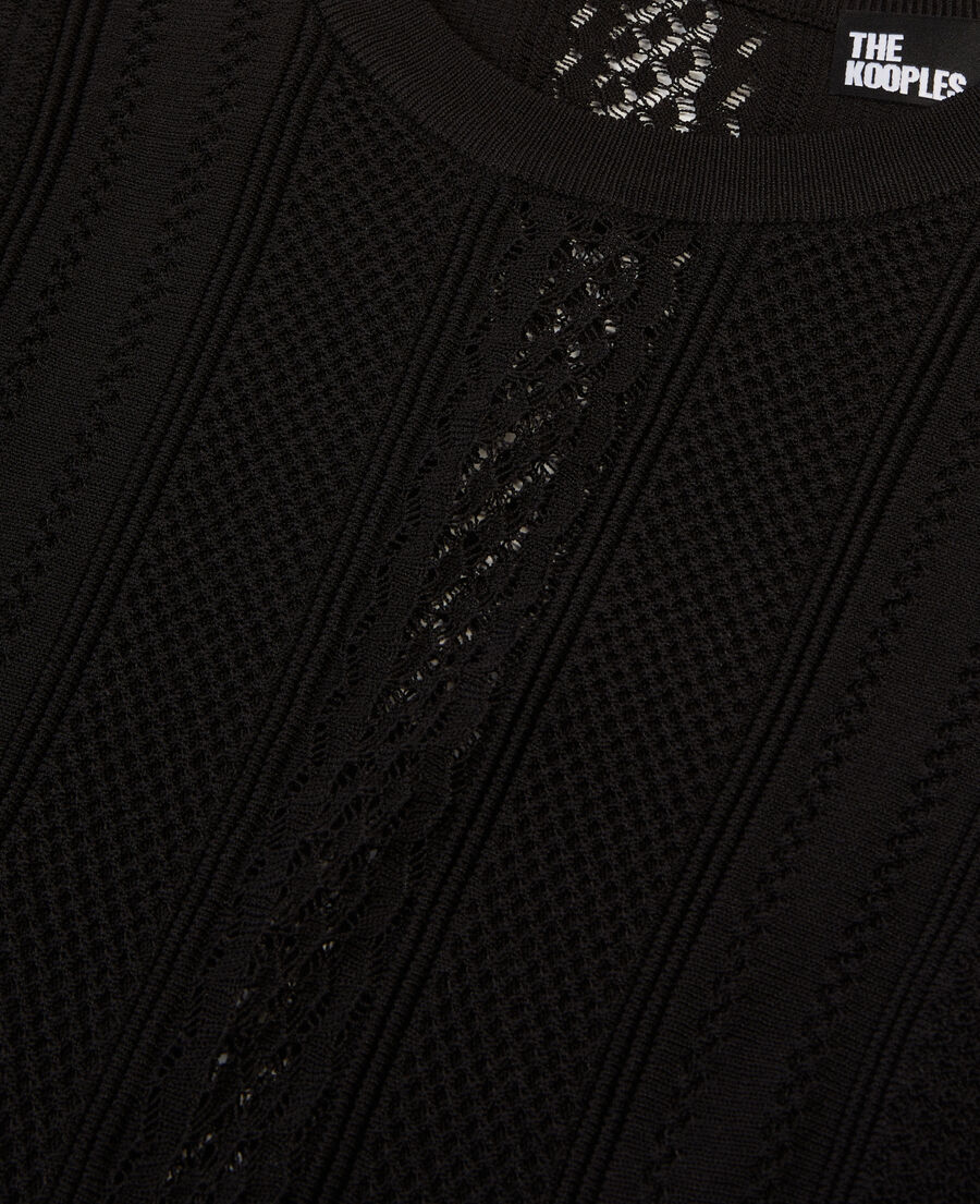 The Kooples FEMME BLACK robe longue en maille ajourée noire