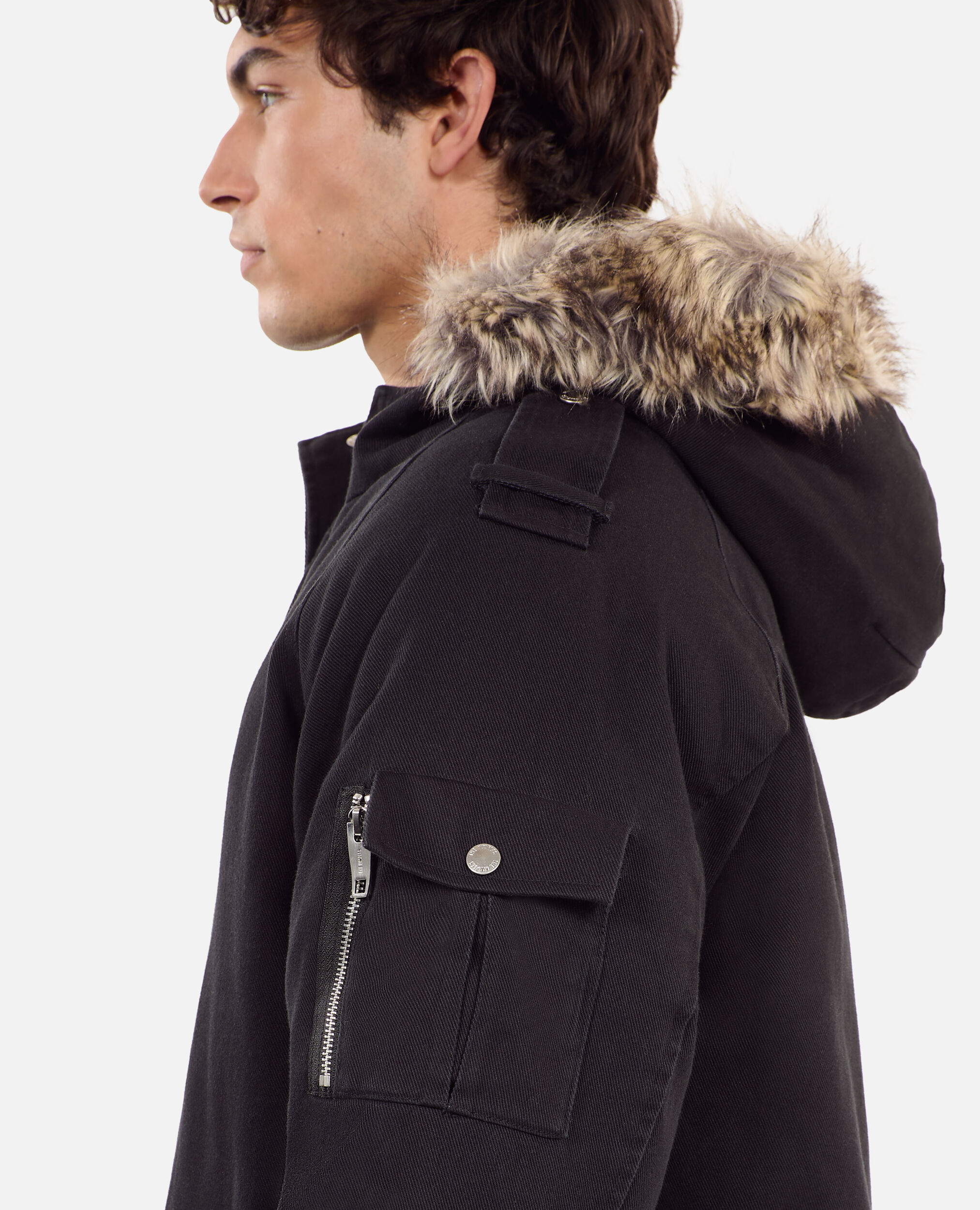 Black hooded parka