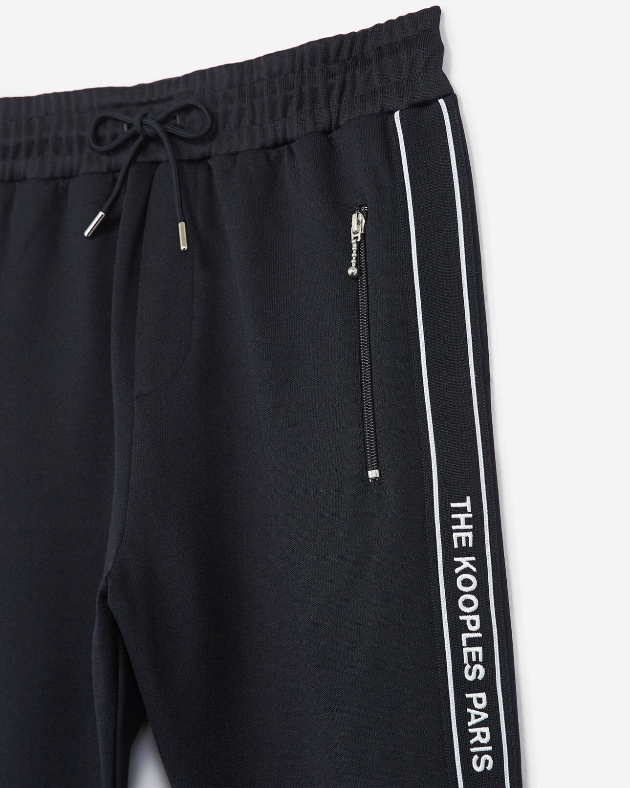 The Kooples MEN NAVY skinny navy blue joggers with red band, logo and zip