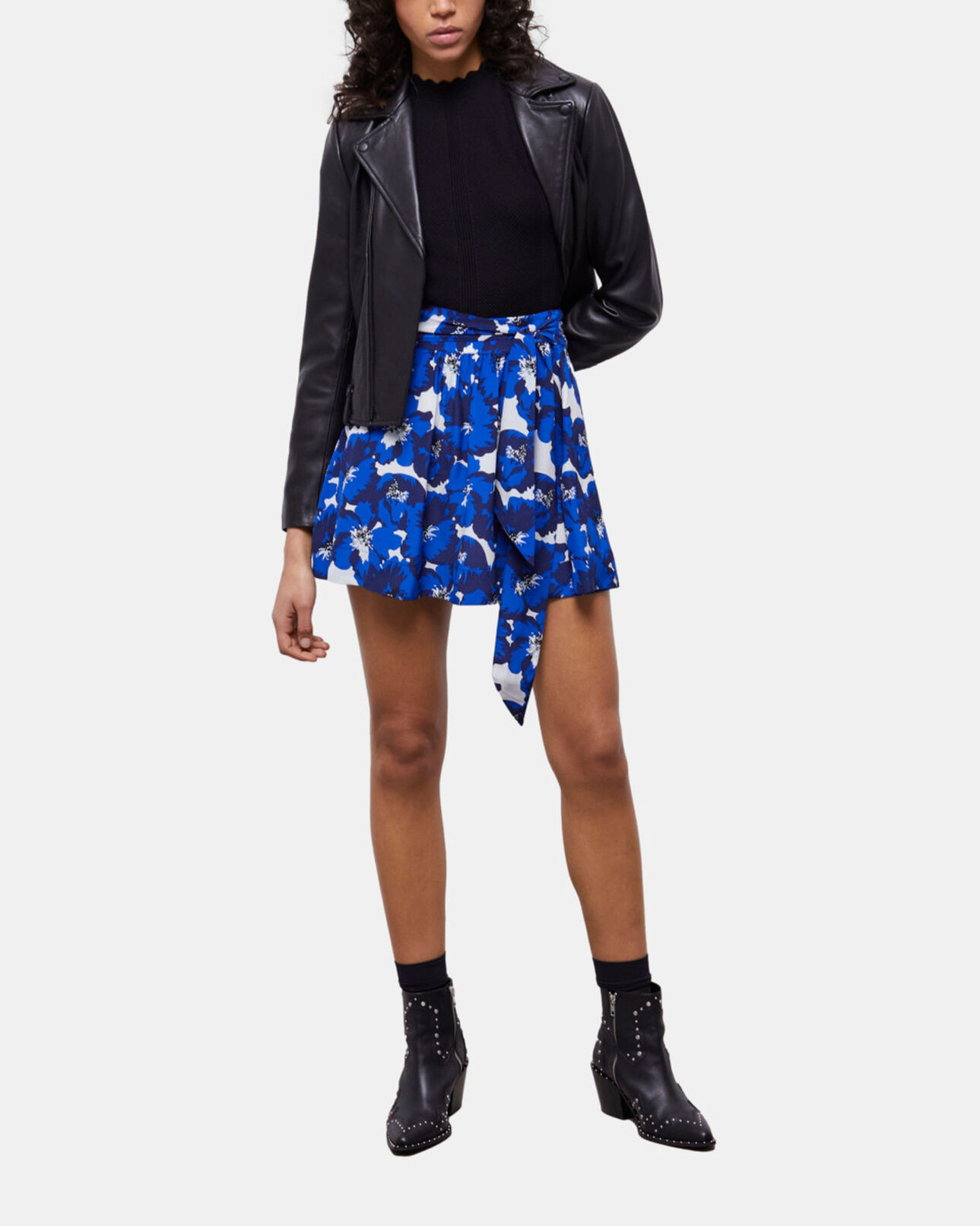 The Kooples WOMEN BLUE short printed silk skirt
