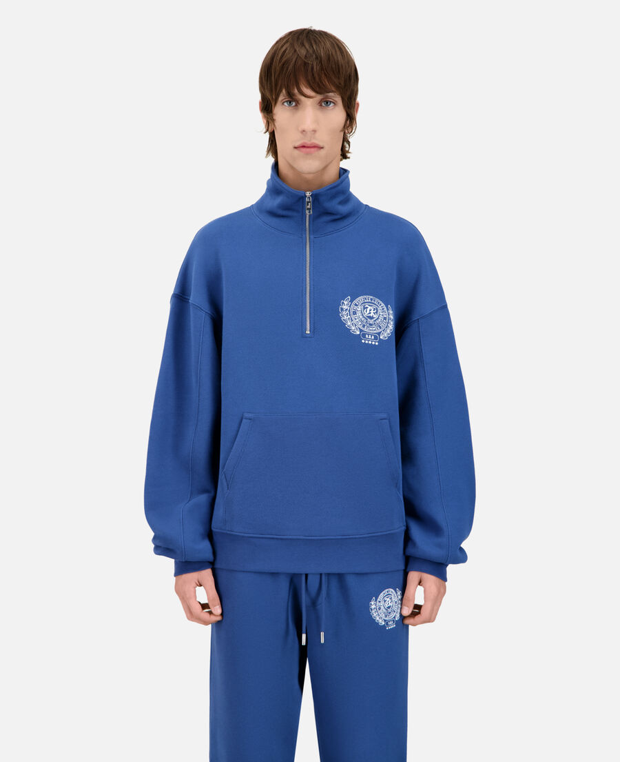 königsblaues sweatshirt mit wappen-siebdruck