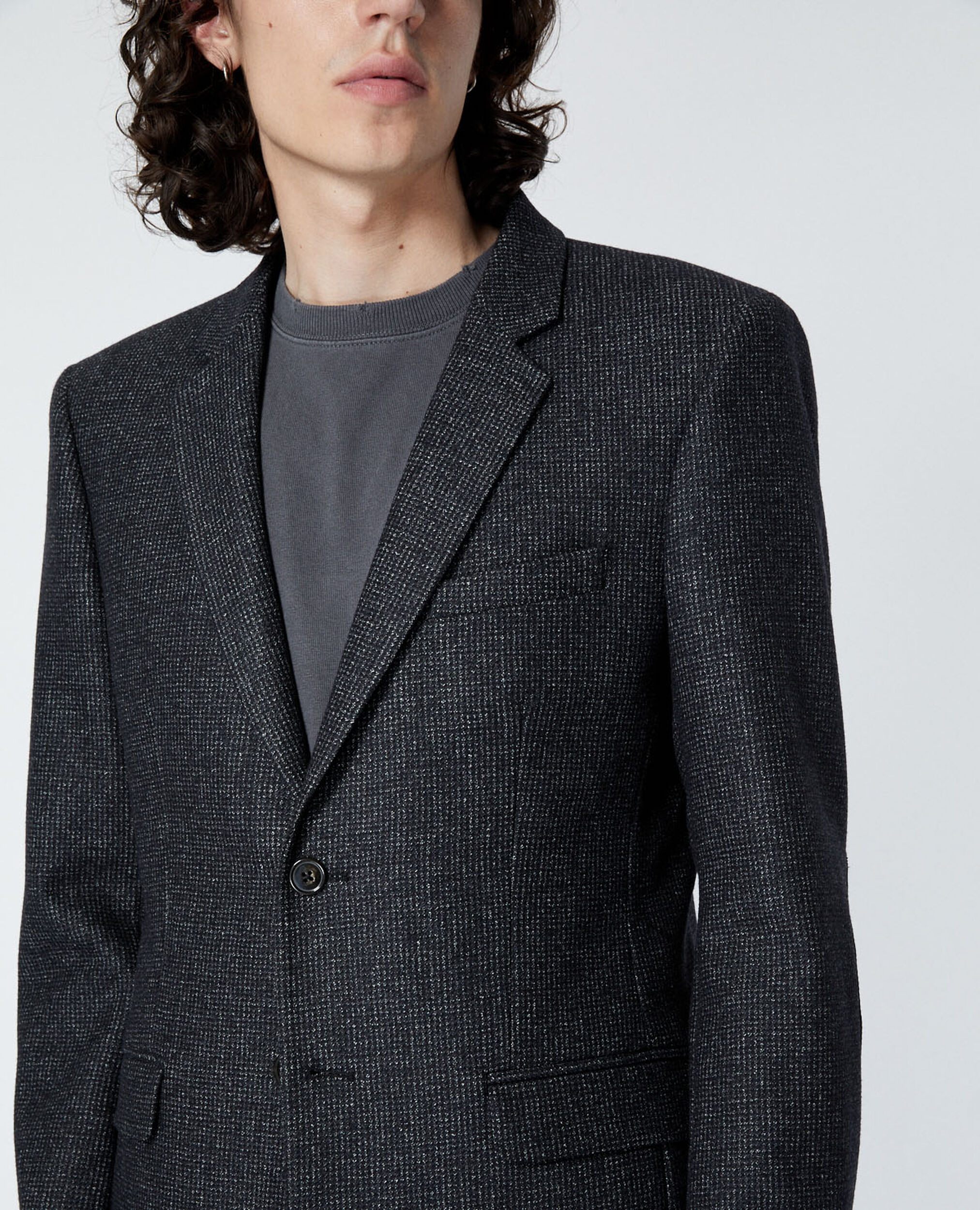 Formal black jacket in wool w/elbow patches, BLACK GREY, hi-res image number null