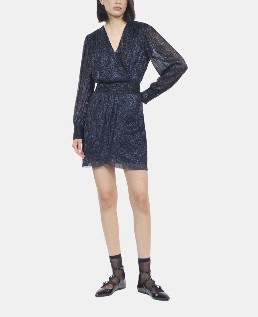 The Kooples WOMEN DARK NAVY navy blue metallic jersey short dress