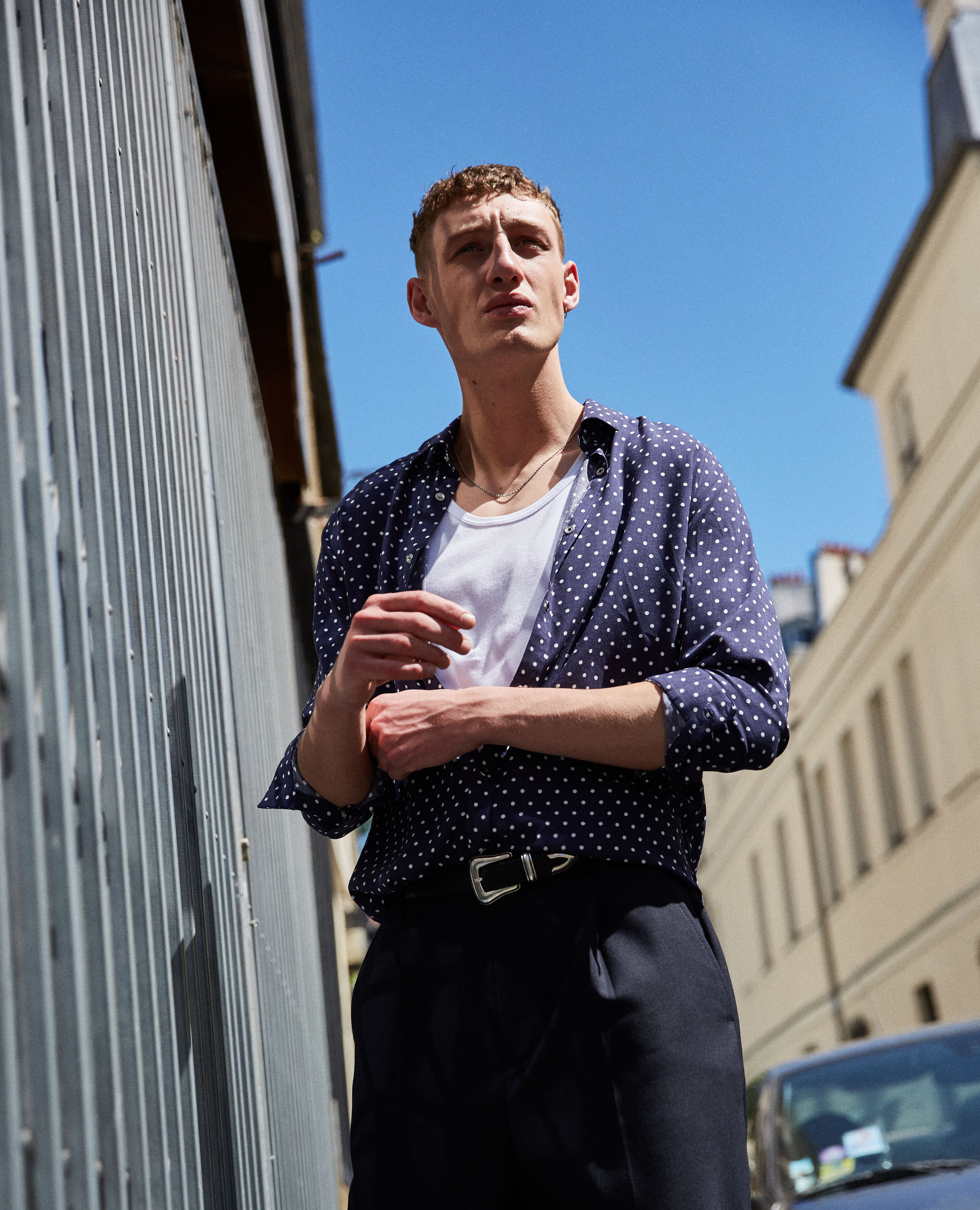Mens polka dot shirt outfit store