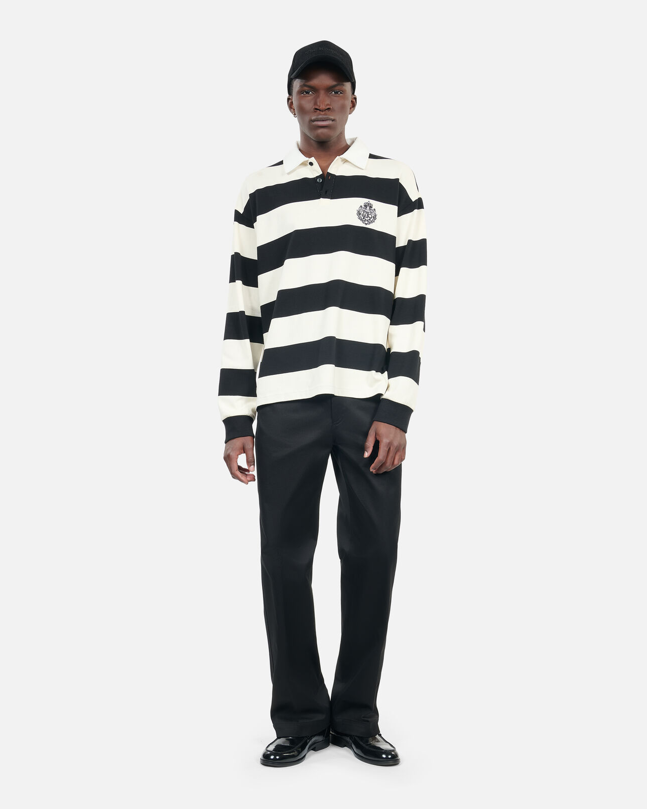 The Kooples MEN BLACK / WHITE long-sleeved black and white striped polo t-shirt