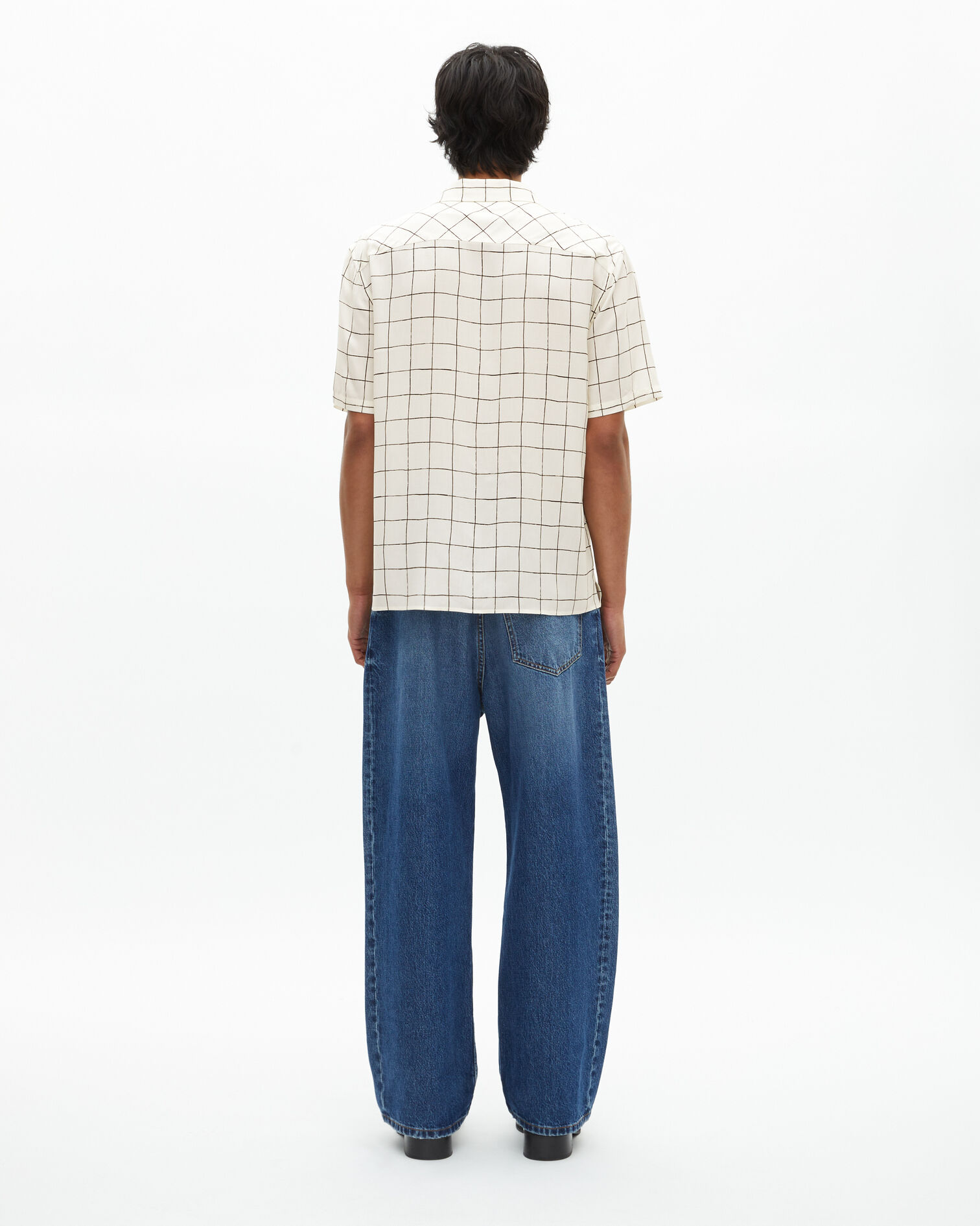 Short-sleeved plaid shirt, ecru, WHITE / BLACK, hi-res image number null