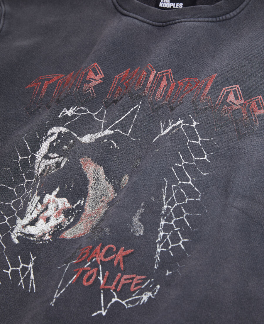 men's black sweatshirt with barking dog serigraphy