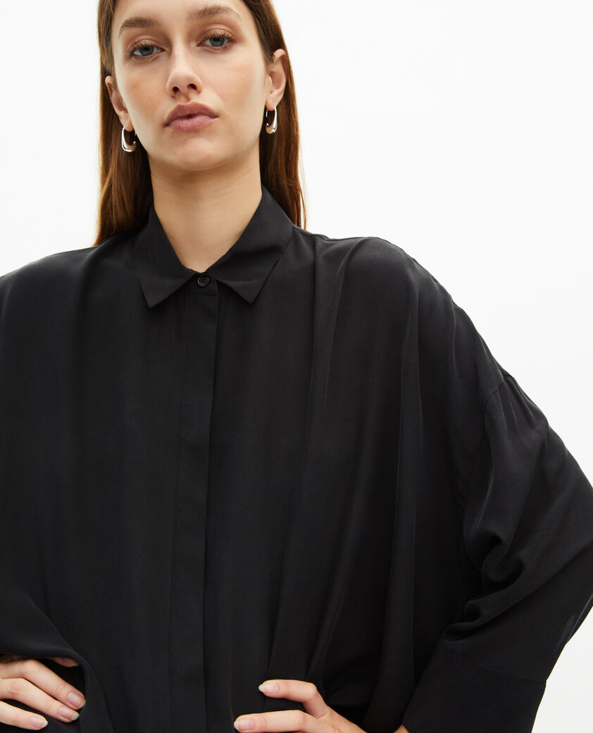 The Kooples DAMEN BLACK weites schwarzes hemd aus gewaschener seide