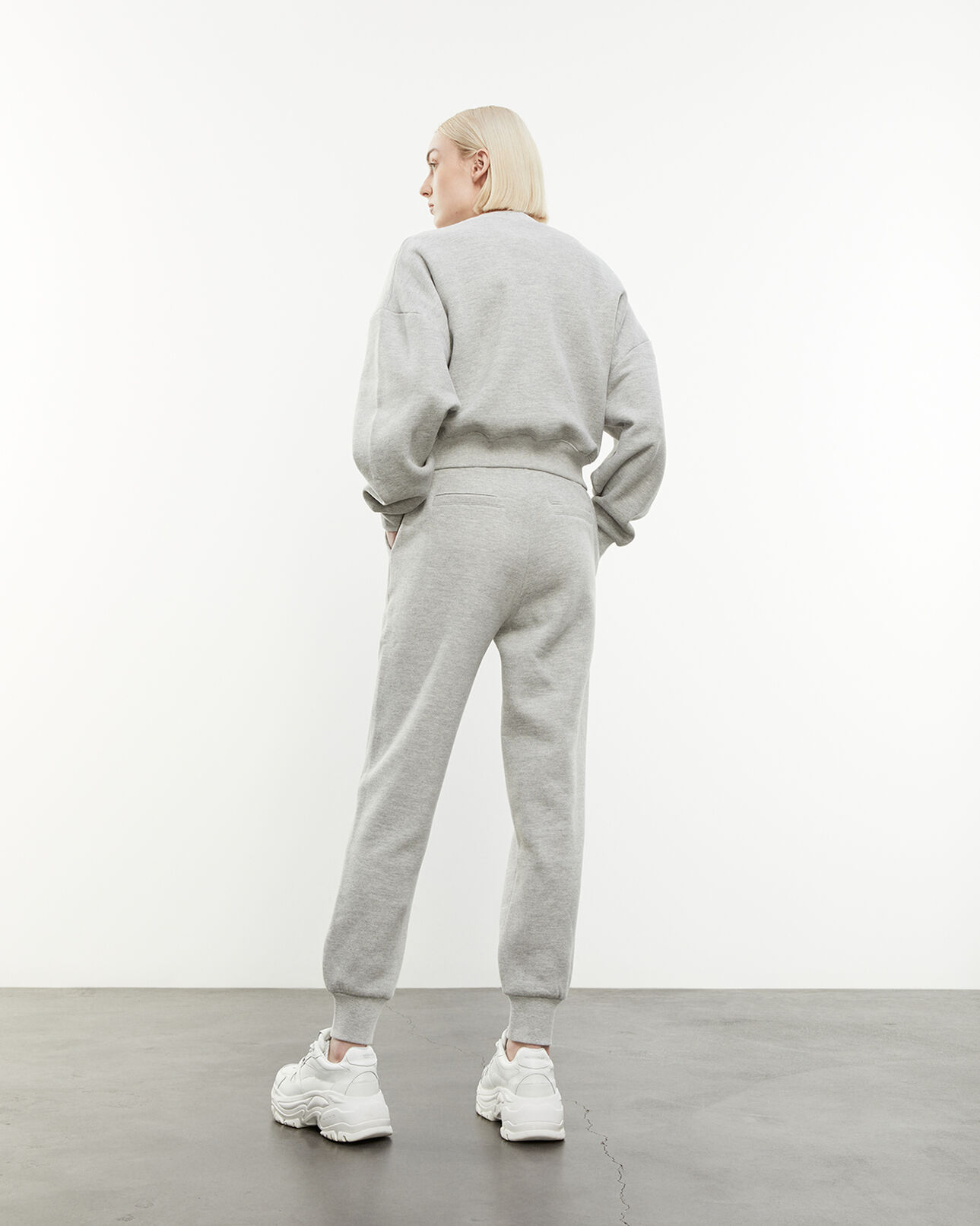 The Kooples FEMME LIGHT GREY MELANGE jogging gris à logo imprimé