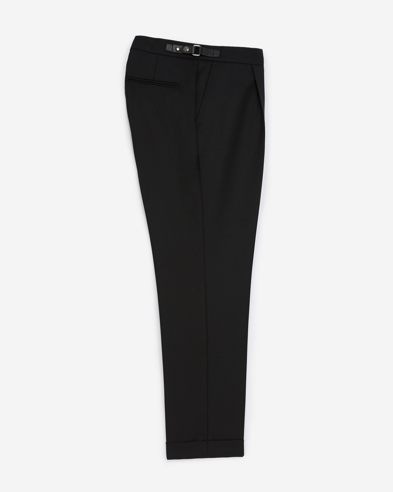 Straight black wool blend pants with pleats, BLACK, hi-res image number null