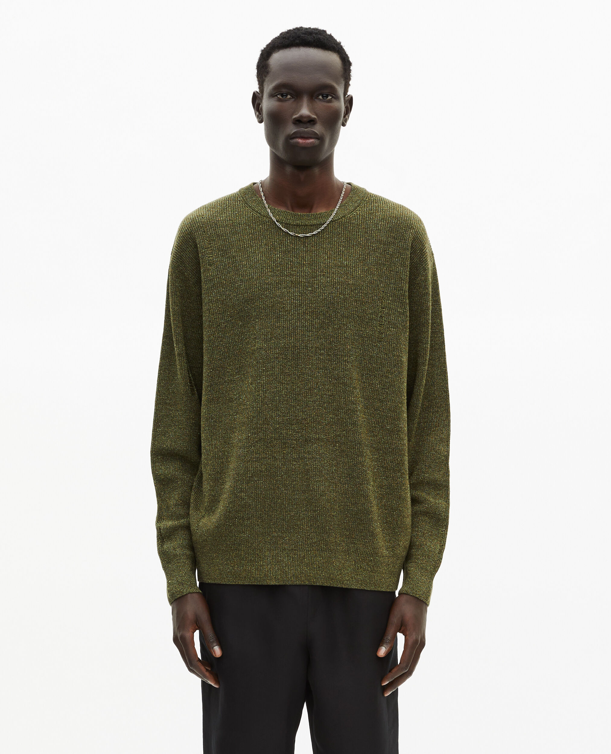 Khaki wool and linen sweater, OLIVE KAKI, hi-res image number null