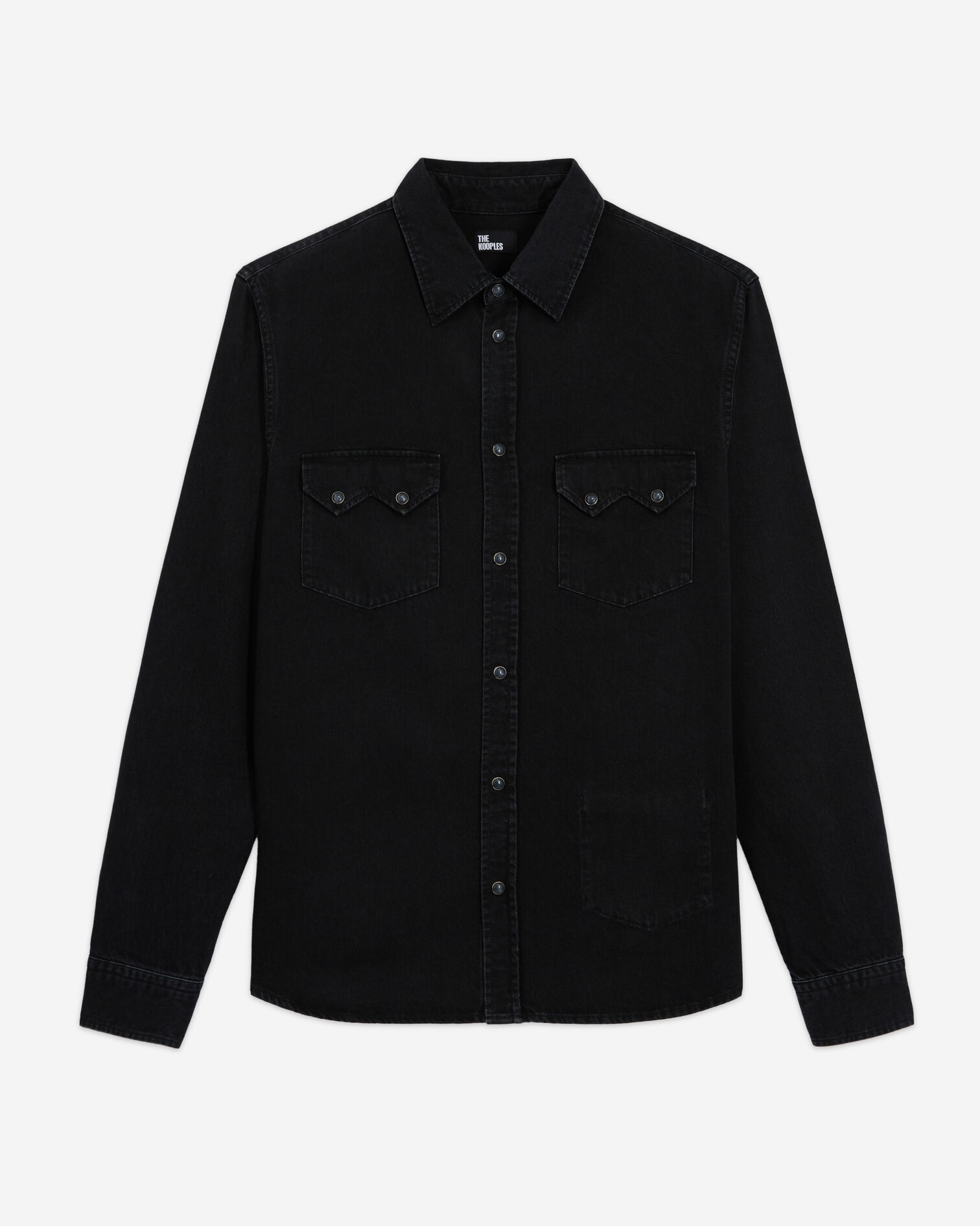 Black classic collar denim shirt, BLACK WASHED, hi-res image number null