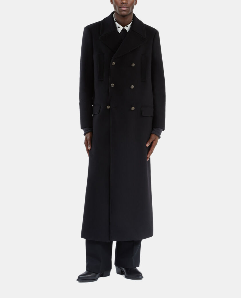 The Kooples HOMME BLACK manteau long en laine mélangée noire