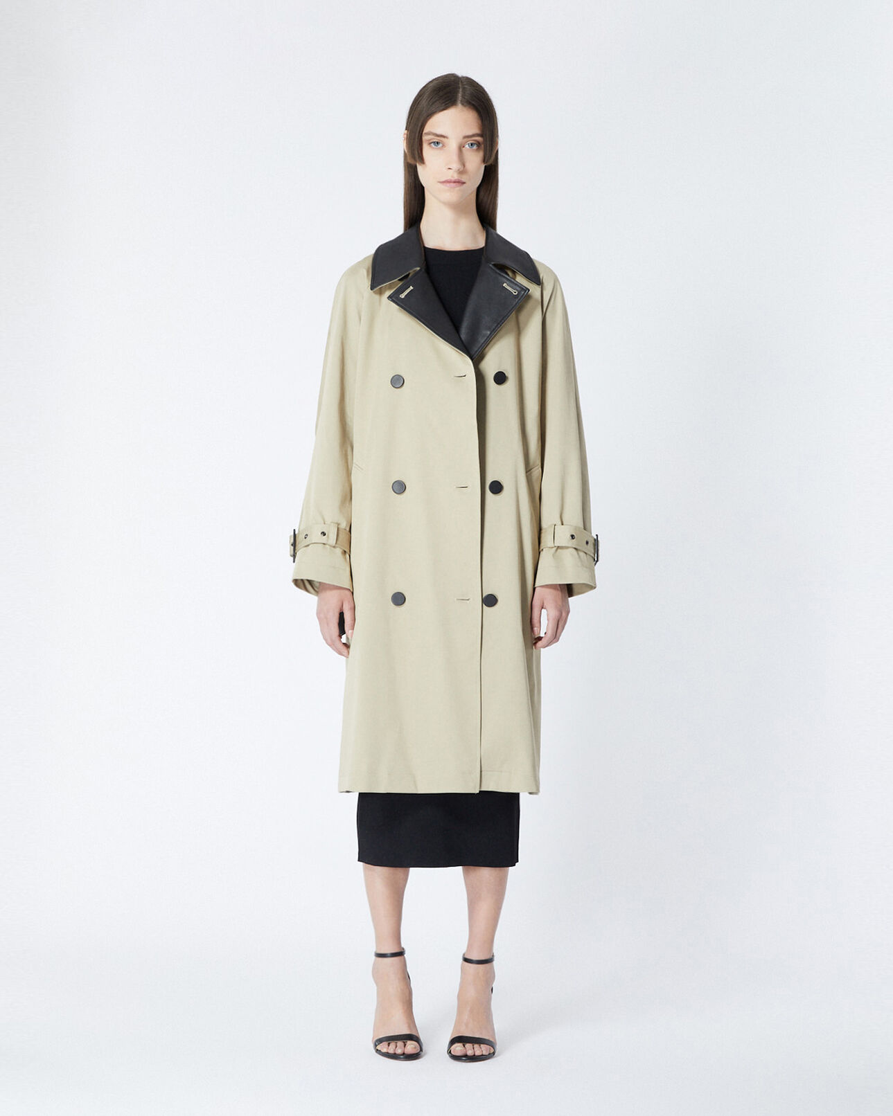 The Kooples DAMEN BEIGE halblanger beiger trenchcoat aus baumwolle