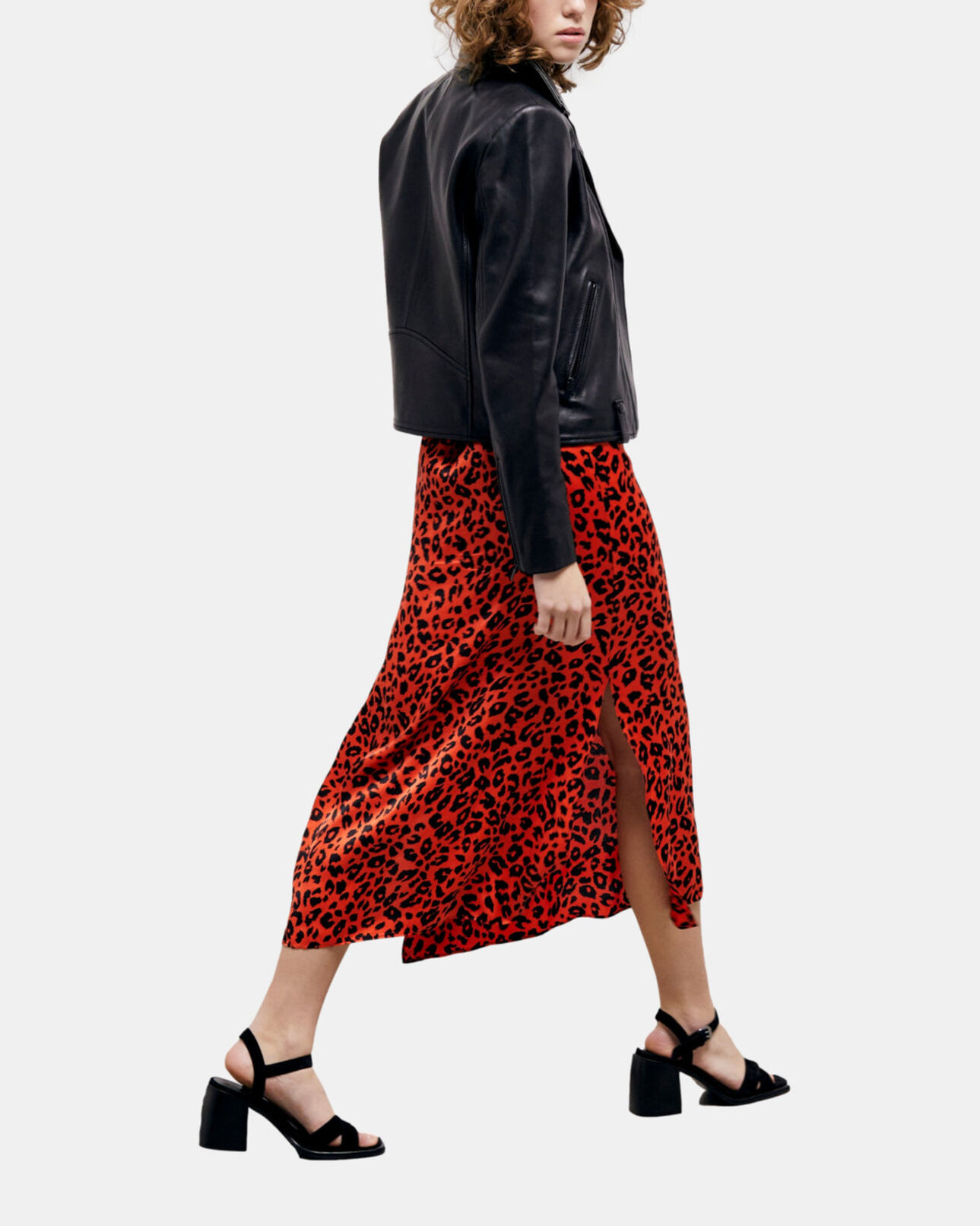The Kooples WOMEN ORANGE - BLACK long leopard print babydoll dress