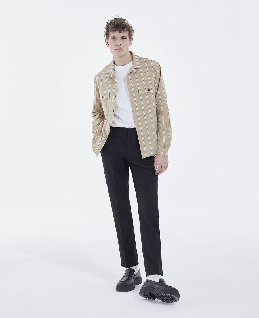 beige striped hawaiian-collar shirt