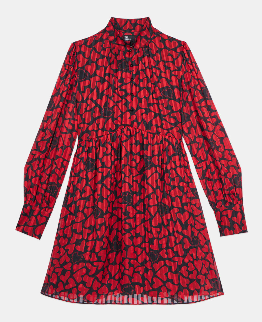 The Kooples F BLACK - RED short pleated heart print dress